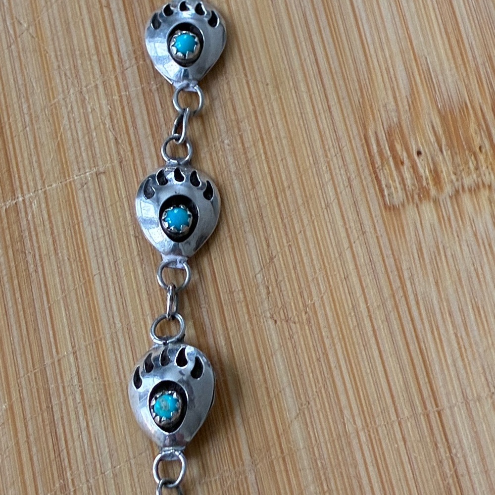 Vintage Sterling Silver and Turquoise Navajo Paw Bracelet - Picture 15 of 16
